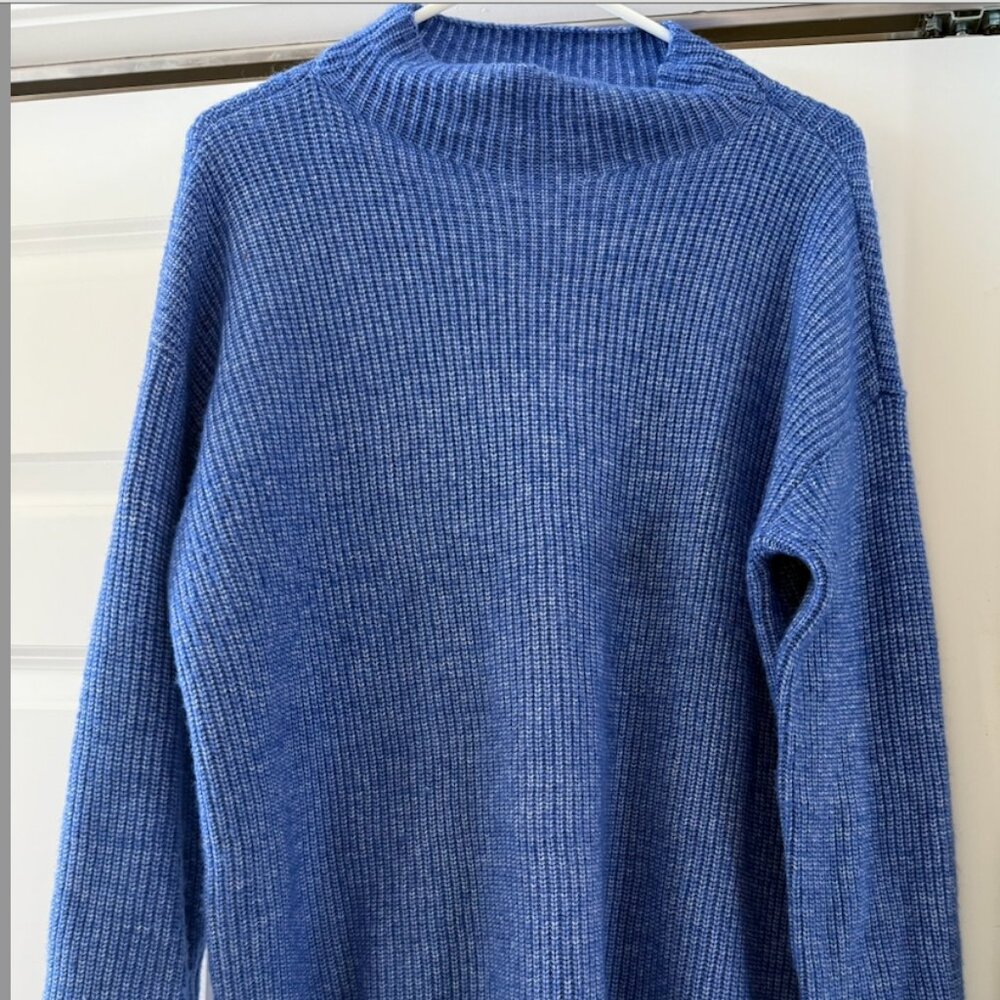 LOFT Blue Ribbed Mock Neck Sweater XL Cozy Knit Pullover